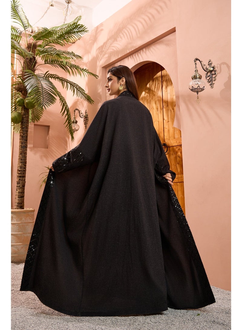 Dubai Sequins Patchwork Abaya Muslim Elegant Casual Solid Open Kaftan Arabic Dresses For Women - Image 3